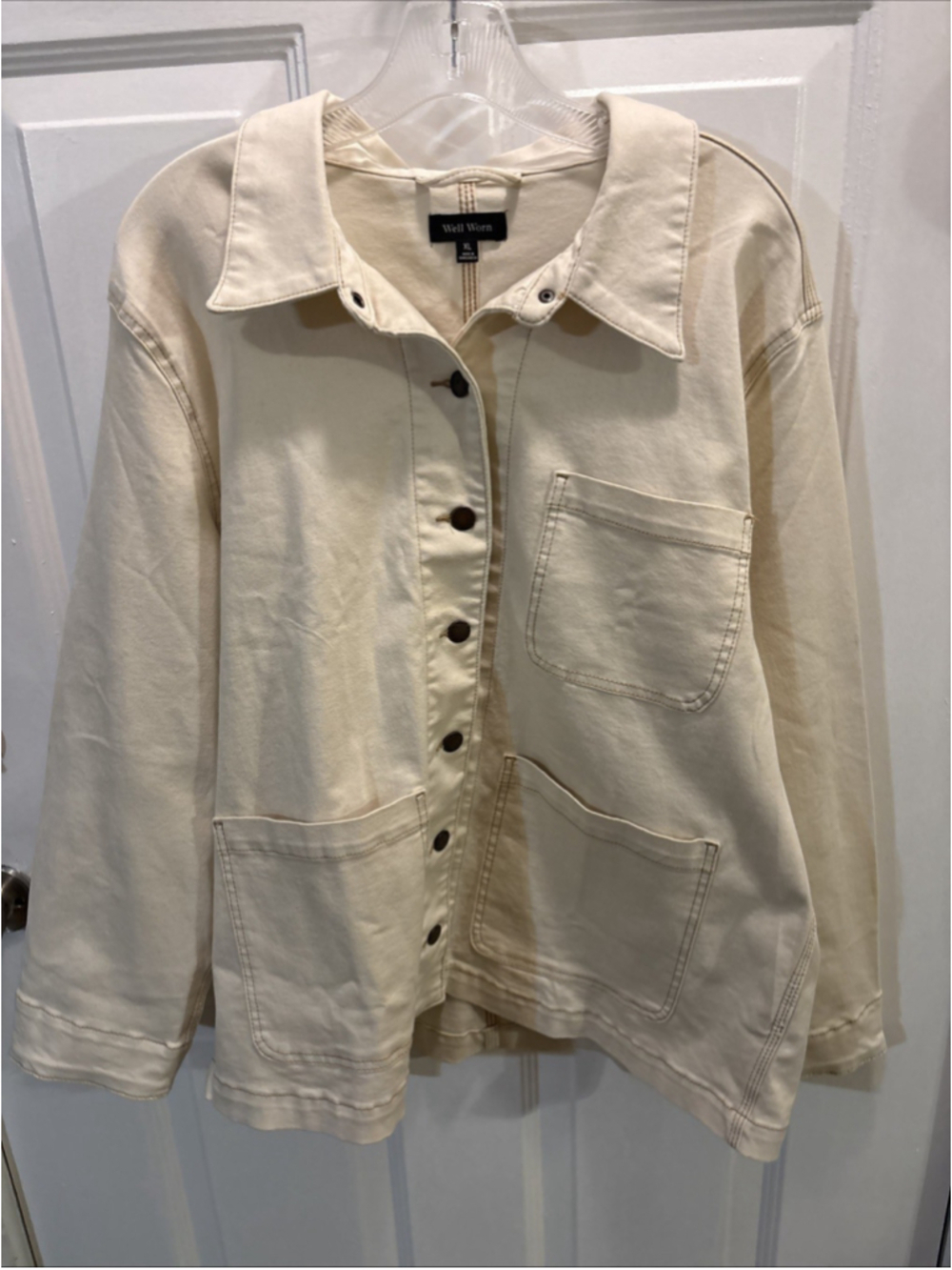 Well Worn Cream With Brown Thread Button Pocket Women’s Jacket XL